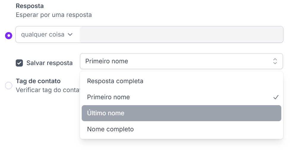 Configurando o salvamento de uma resposta