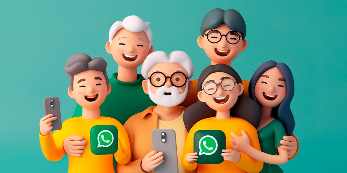 Descrições para grupos no WhatsApp - a imagem que ilustra o tema tem o fundo verde e bonecos reunidos simbolizando uma família.